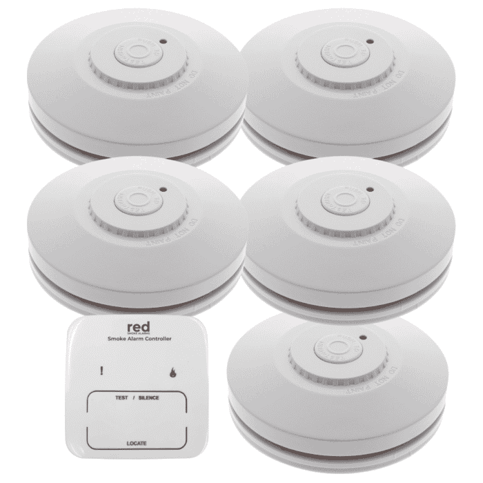 R10RF 5x Wireless Interconnected Smoke Alarms Pack With Remote Controller