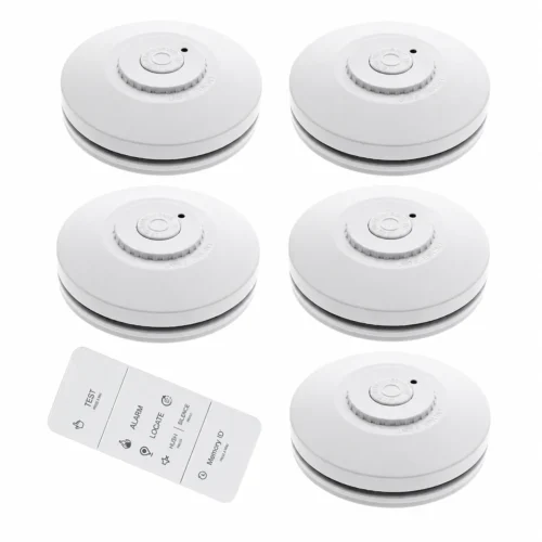 R10RF 5x Wireless Interconnected Smoke Alarms Pack With Remote Controller RAC