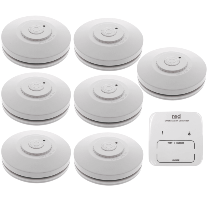 R10RF 7x Wireless Interconnected Smoke Alarms Pack With Remote Controller