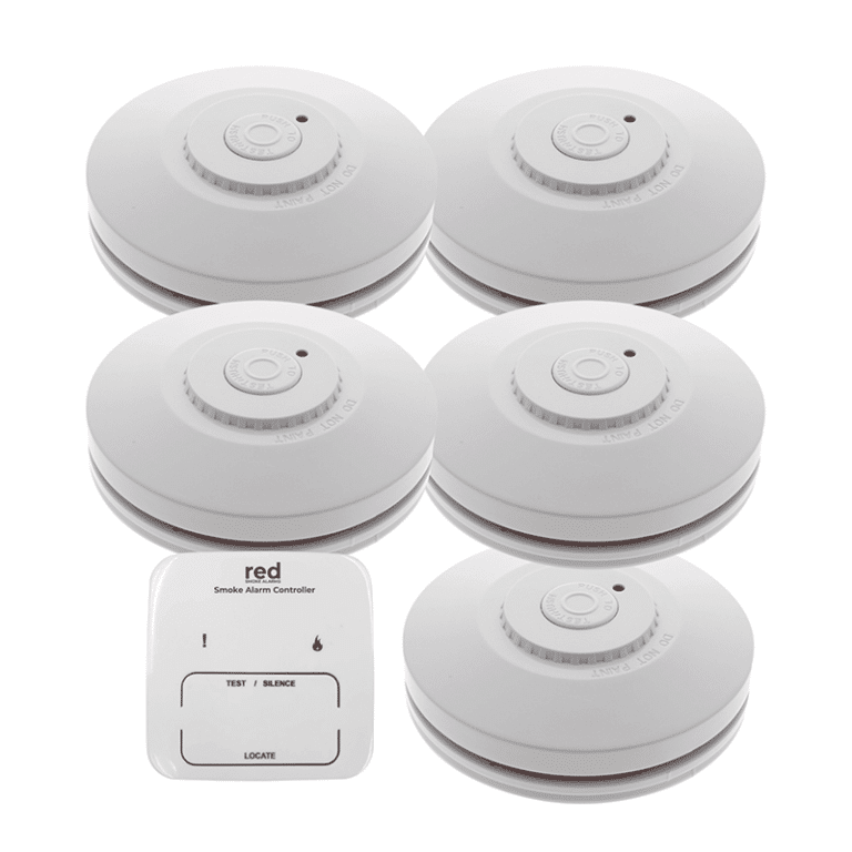 RED Interconnected Wireless Smoke Alarms Remote Controller 10 Year Battery RAC Photoelectric