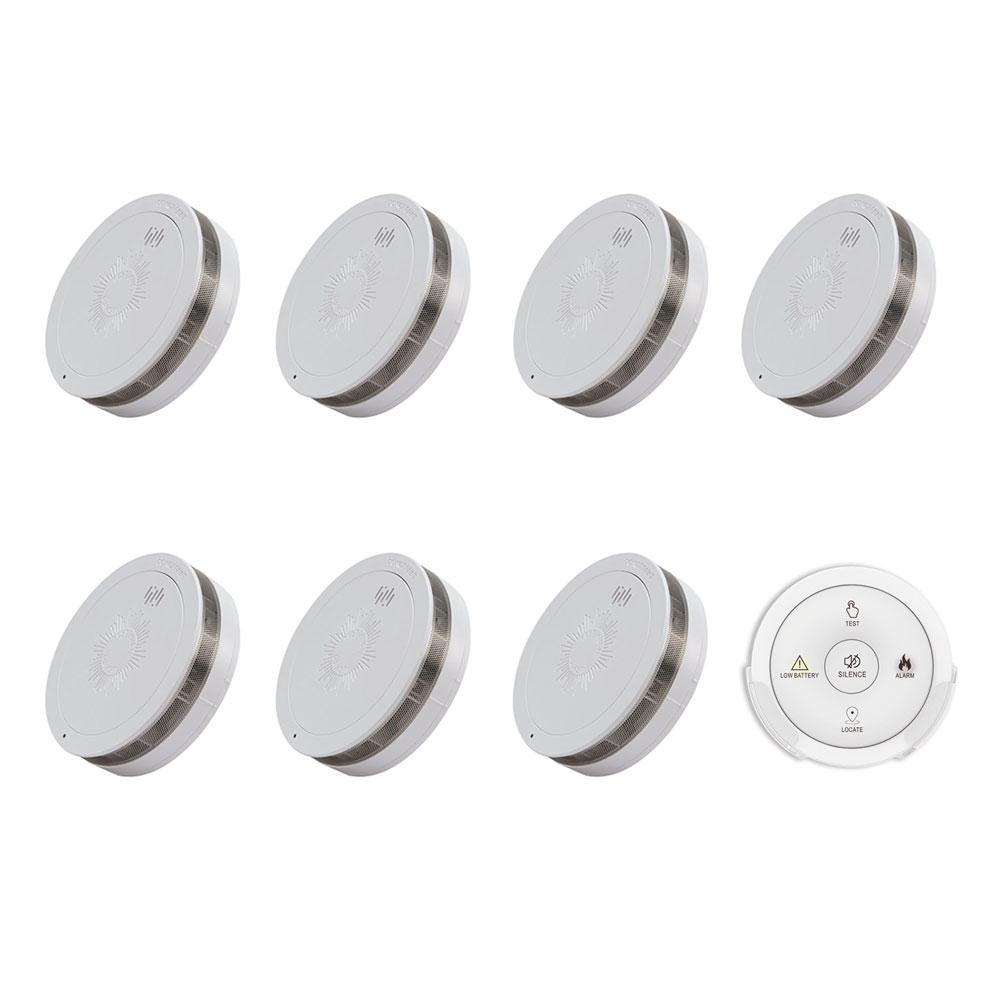 7X Emerald Alarms With 1X Free Remote Controller - Evo10Rf 1 7 x Emerald EVO10RF smoke alarms with a remote controller